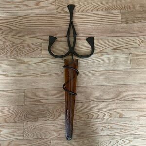 Metal Scrolled Hand Forged with Amber Color Elongated Sitting Vase Wall Piece